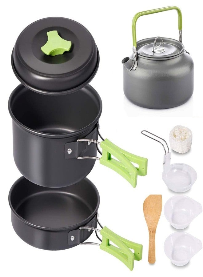 DPCR 9 Pcs Camping Cooking Set with Kettle 1.2 l, Camping Accessories for Outdoor, Camping Utensils with Carry Bag, Camping Bowl Pot Pan Set and Kettle, Portable Set (2-3 Person) - Image 1